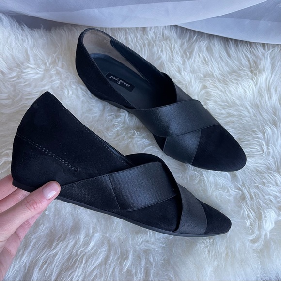 Paul Green Black Suede Elastic Wedge Heels Daniella - Picture 2 of 11